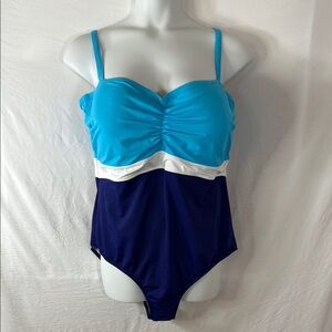 Swimsuits For All Blue and White Soft Cup One Piece Swimsuit SKU0825